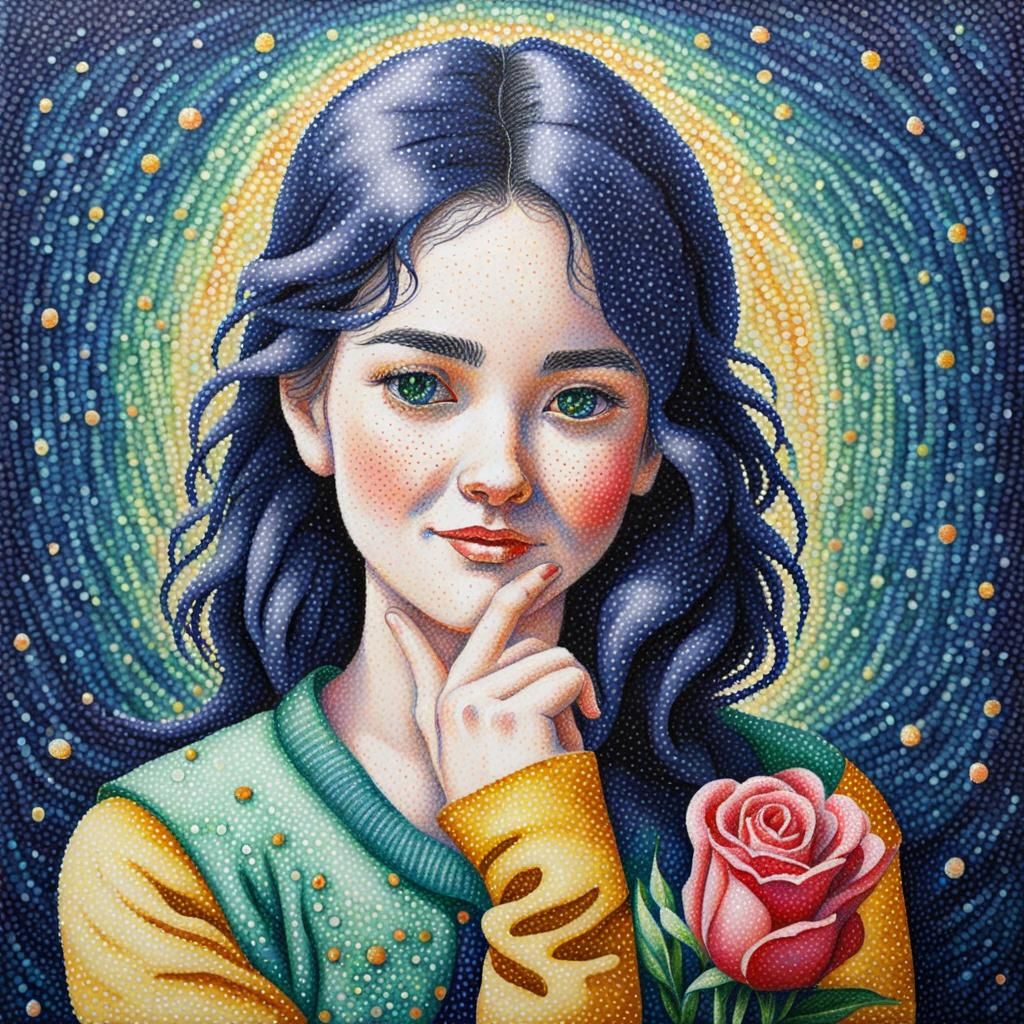 Girl in Pointillism Style Makes Beautiful Gesture