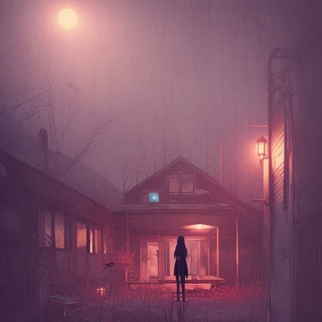 Creepy Motel with Wednesday Addams in Horror Style