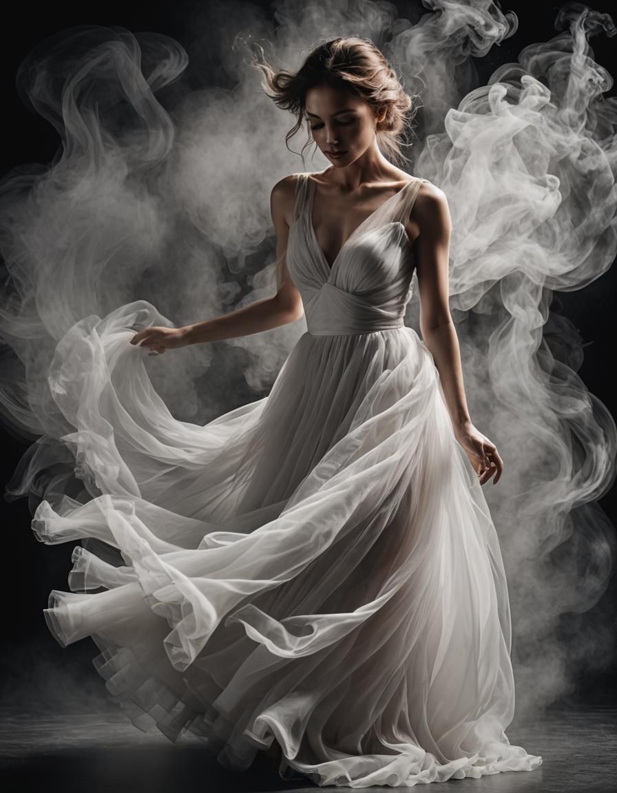 Dramatic White Tulle Dress on Black Background