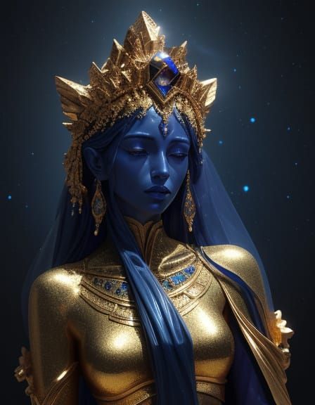Lapis Lazuli Statue with Golden Veins, Mystical Cosmic Art