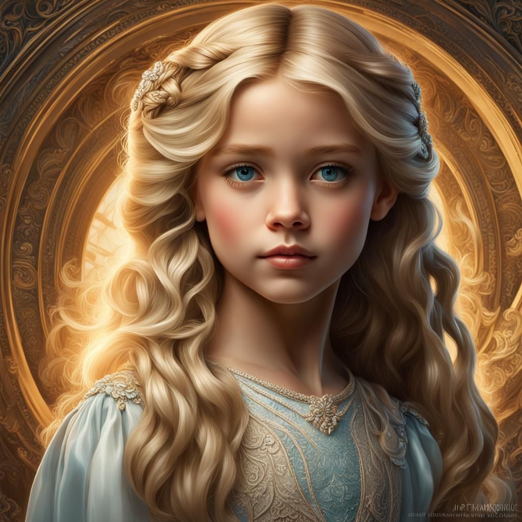 Blonde Girl in Formal Dress: Hyperdetailed Portrait