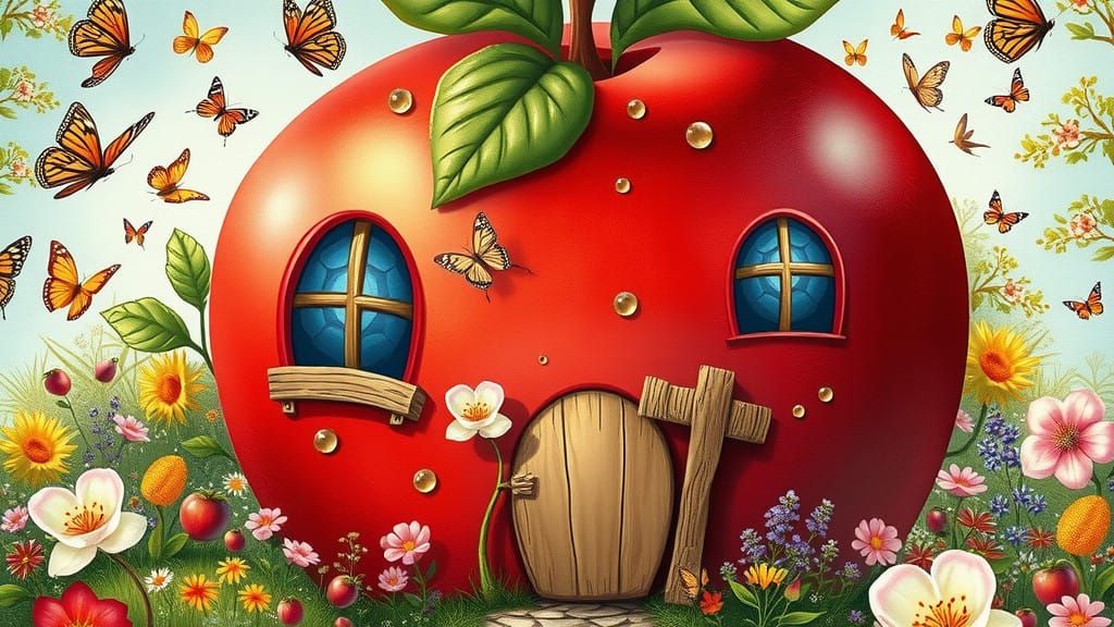 Enchanted Apple House in Whimsical Garden