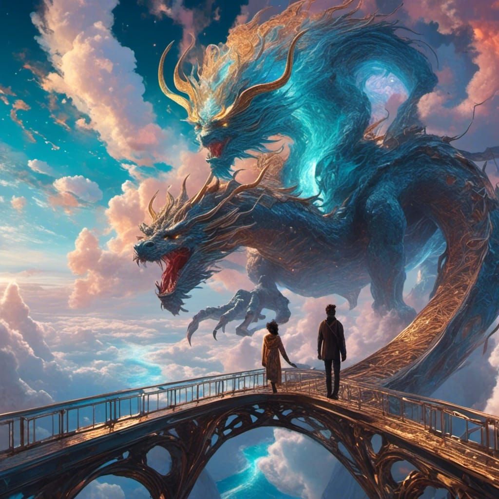 Woman on Dragon Over Man: Pablo Amaringo Style