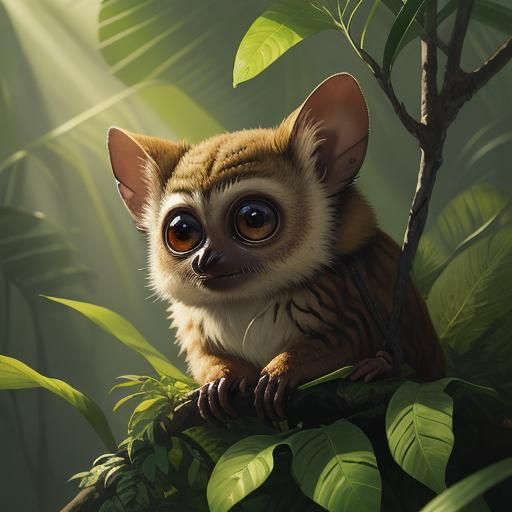Endearing Tarsier Portrait in Expressive Digital Art Style