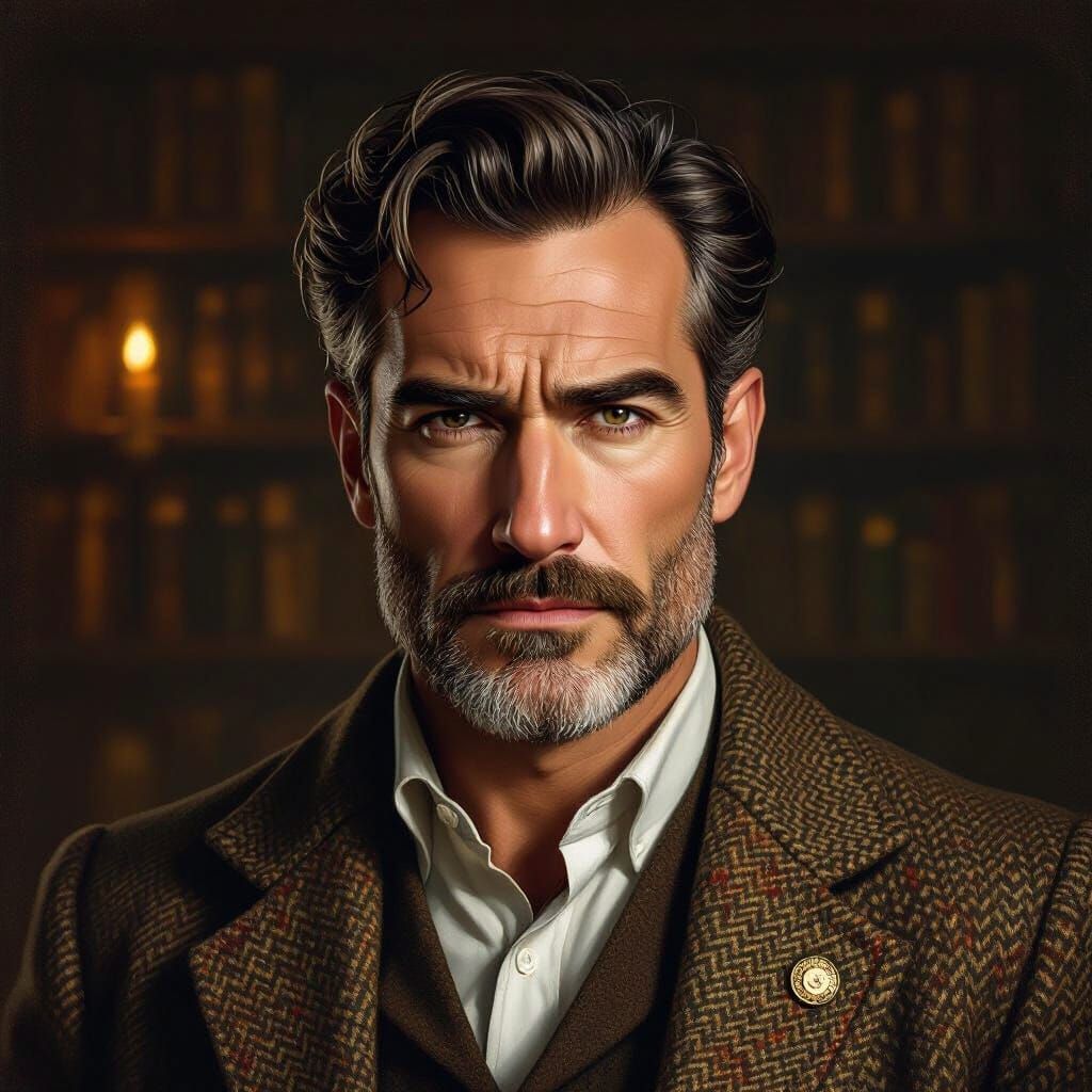 Brilliant Intellectual in Book-Lined Study