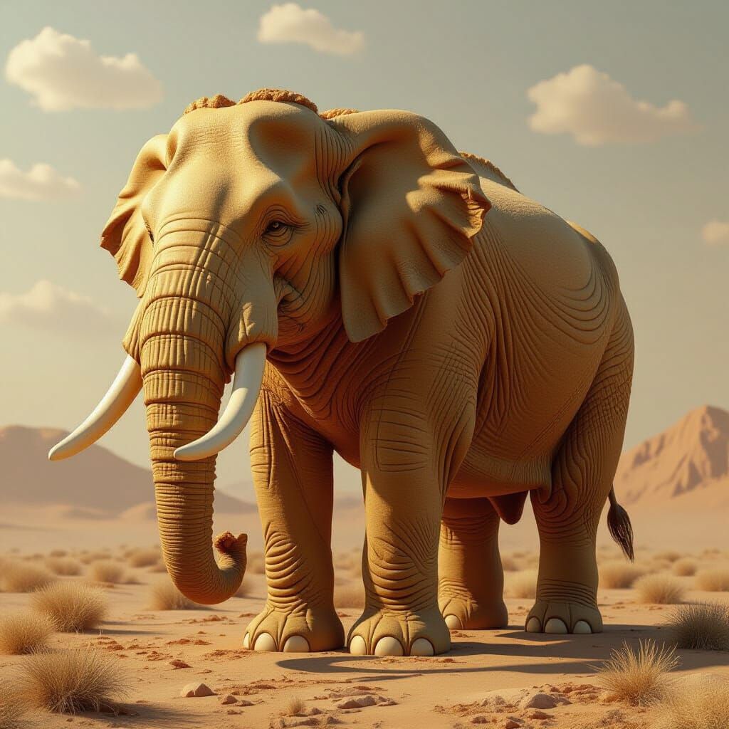 Gigantic Bread Elephant Sculpture in 3D Hyperrealistic Style