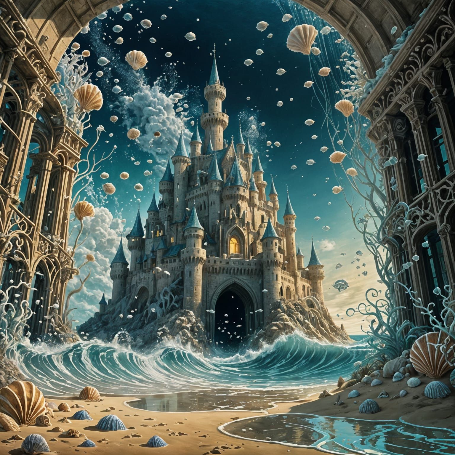 Mystical Sandcastle Rises from the Ocean