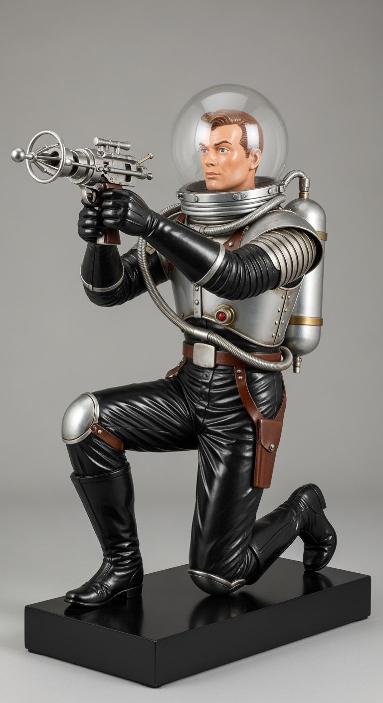 Vintage Sci-Fi Space Hero Metal Sculpture