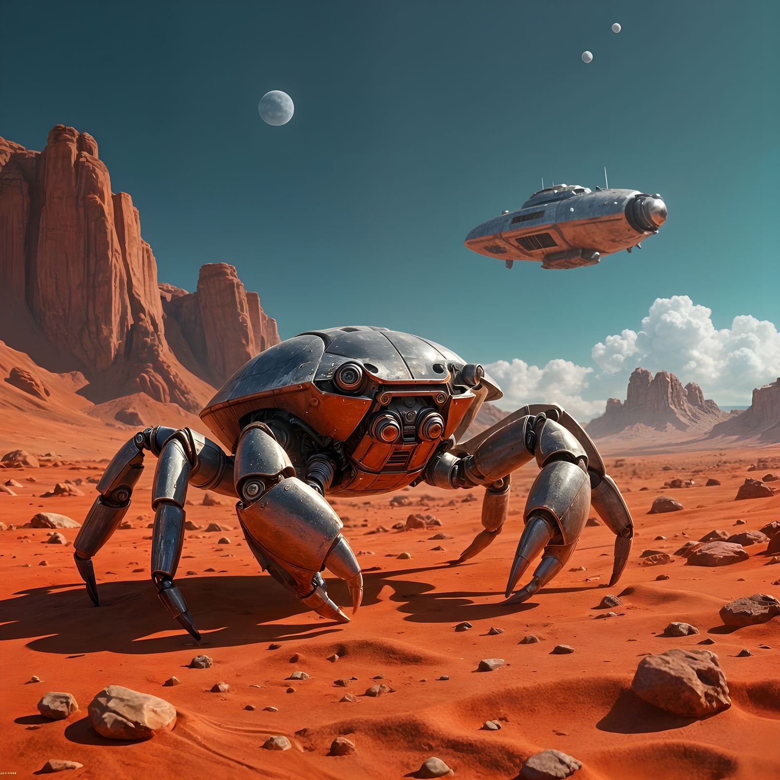 Crab-Borg on Alien Planet in Hyperrealistic Style