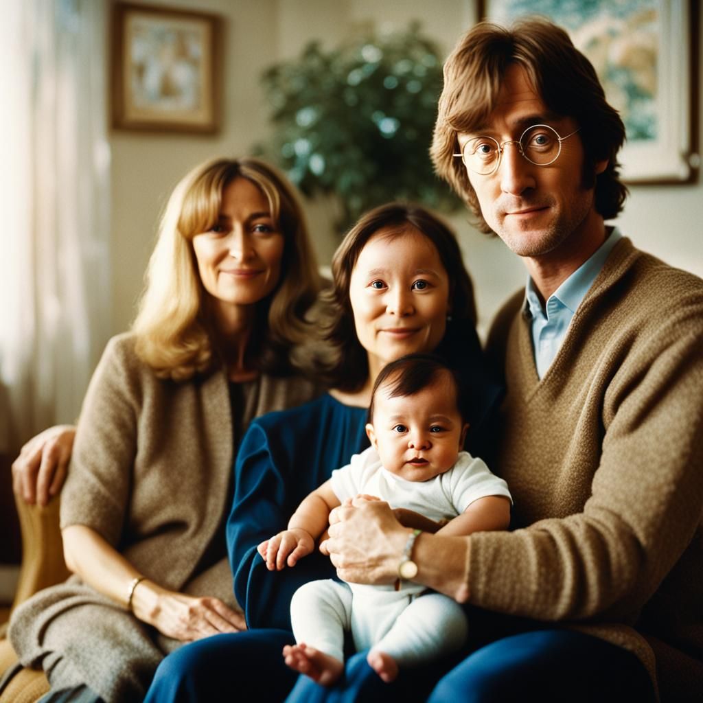 John Lennon Family Portrait in Retro Film Style