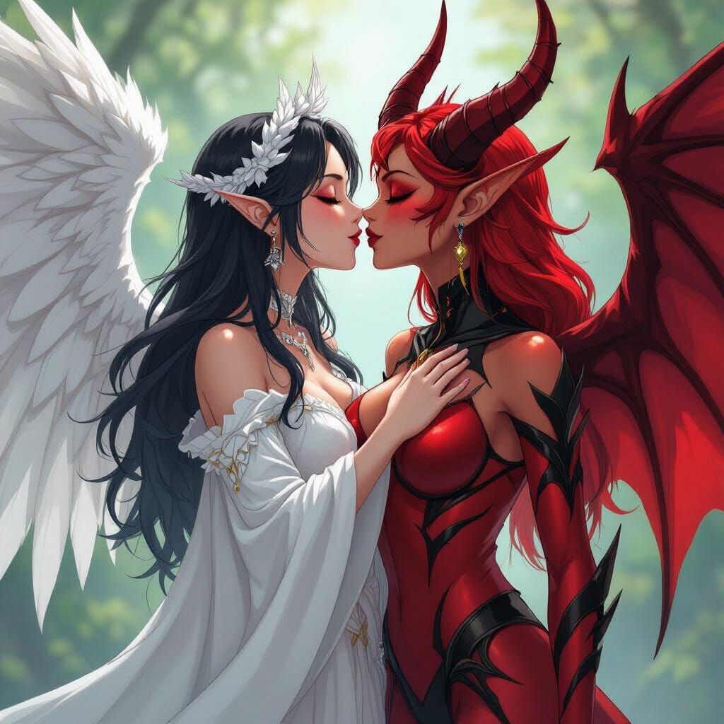 Passionate Kiss Between Angelic and Demonic Digimon
