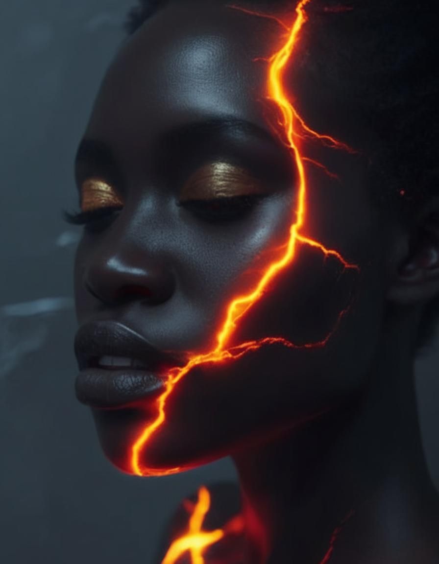 Glowing Crack Portrait: Intense and Mysterious