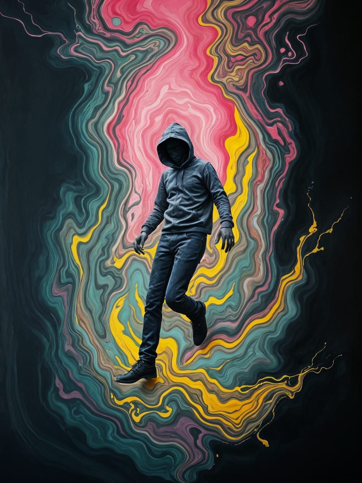 Surrealist Depiction of a Man Falling into the Abyss