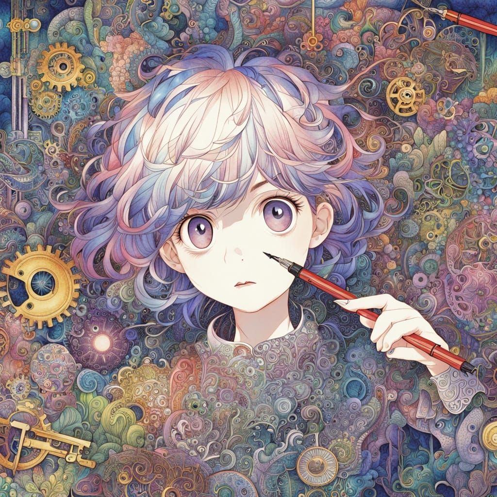 Steampunk Scientist in Intricate Blueprints