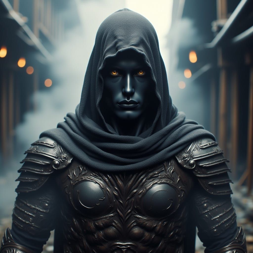 Grimdark Fantasy Scene with Shadowy Figures