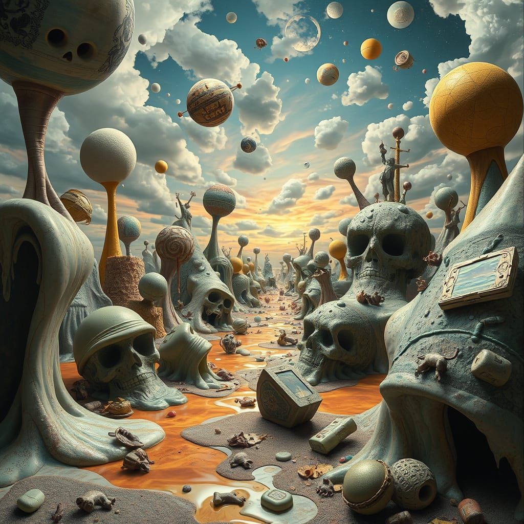Dreamlike Surrealist Scene with Melting Objects