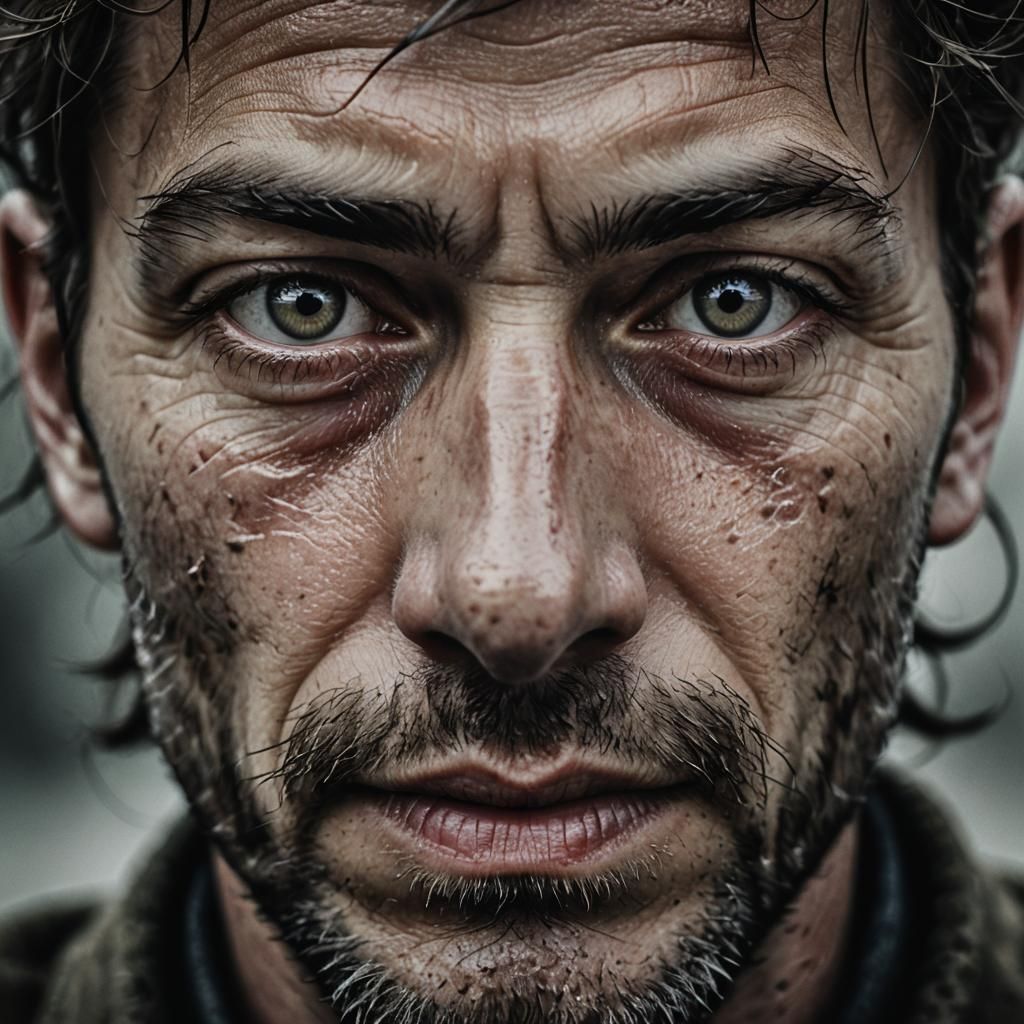 Intense Portrait of Man with Eye Injury