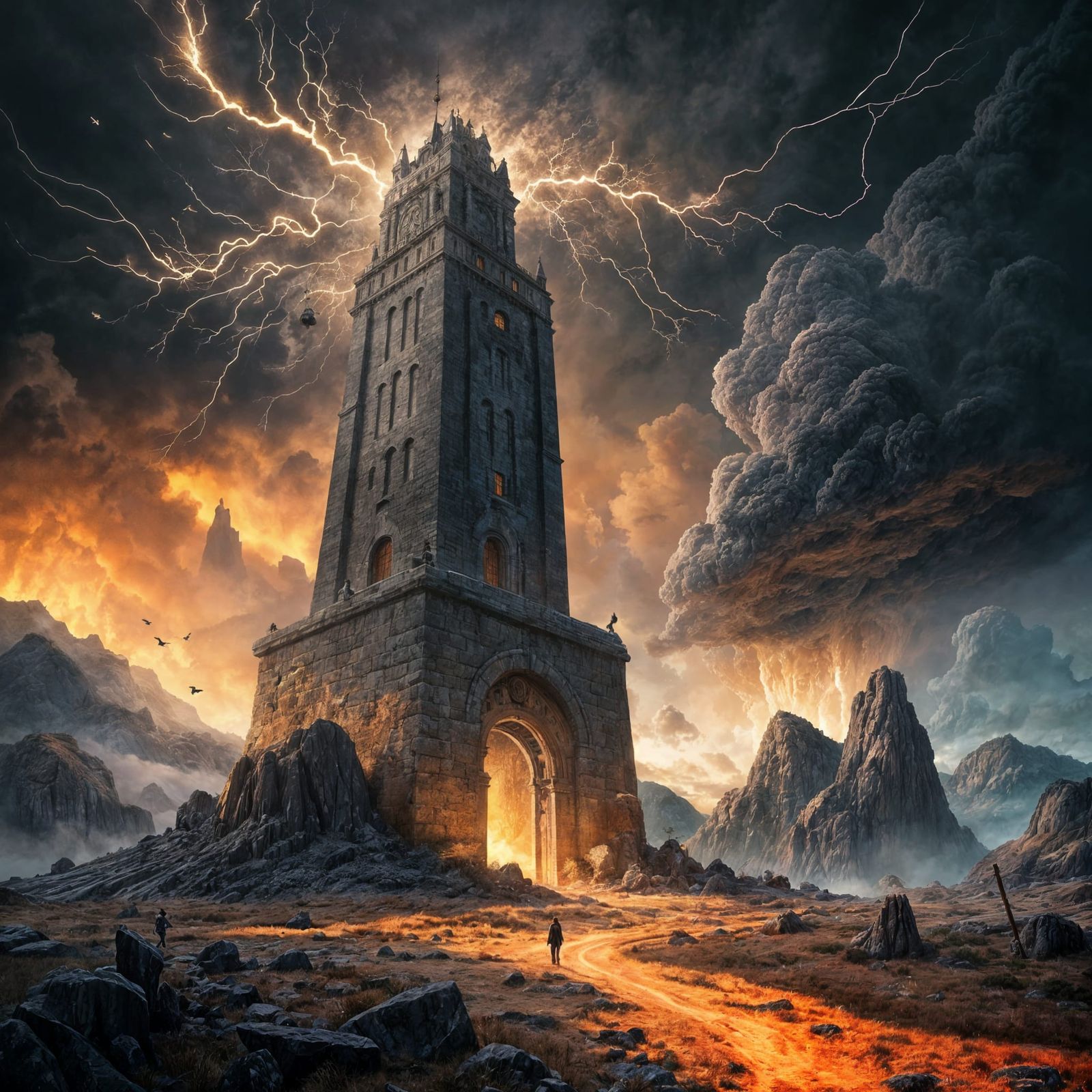Foreboding Tower Pierces Heavens in Realistic Style
