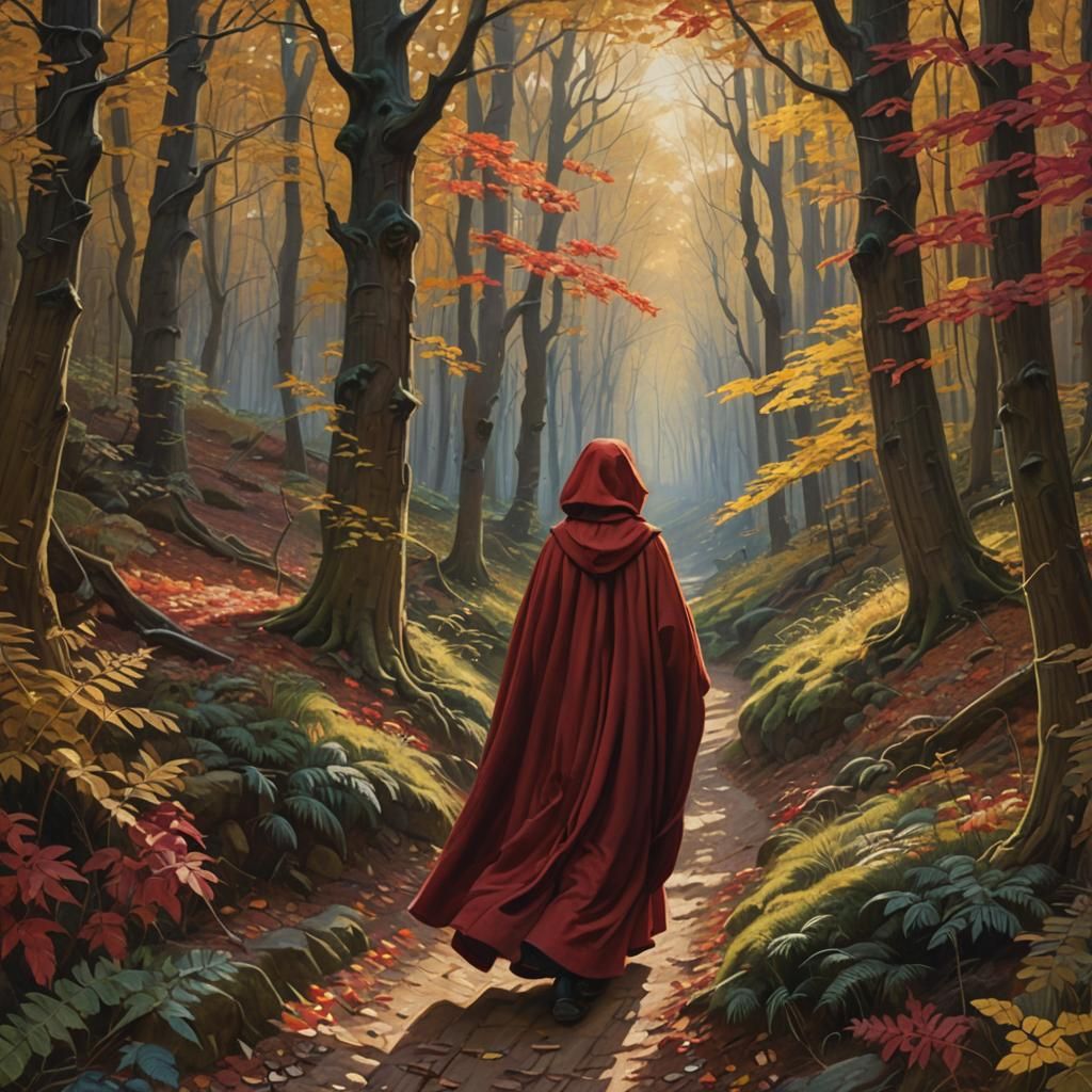 Autumn Forest Path: Pre-Raphaelite Oil Painting