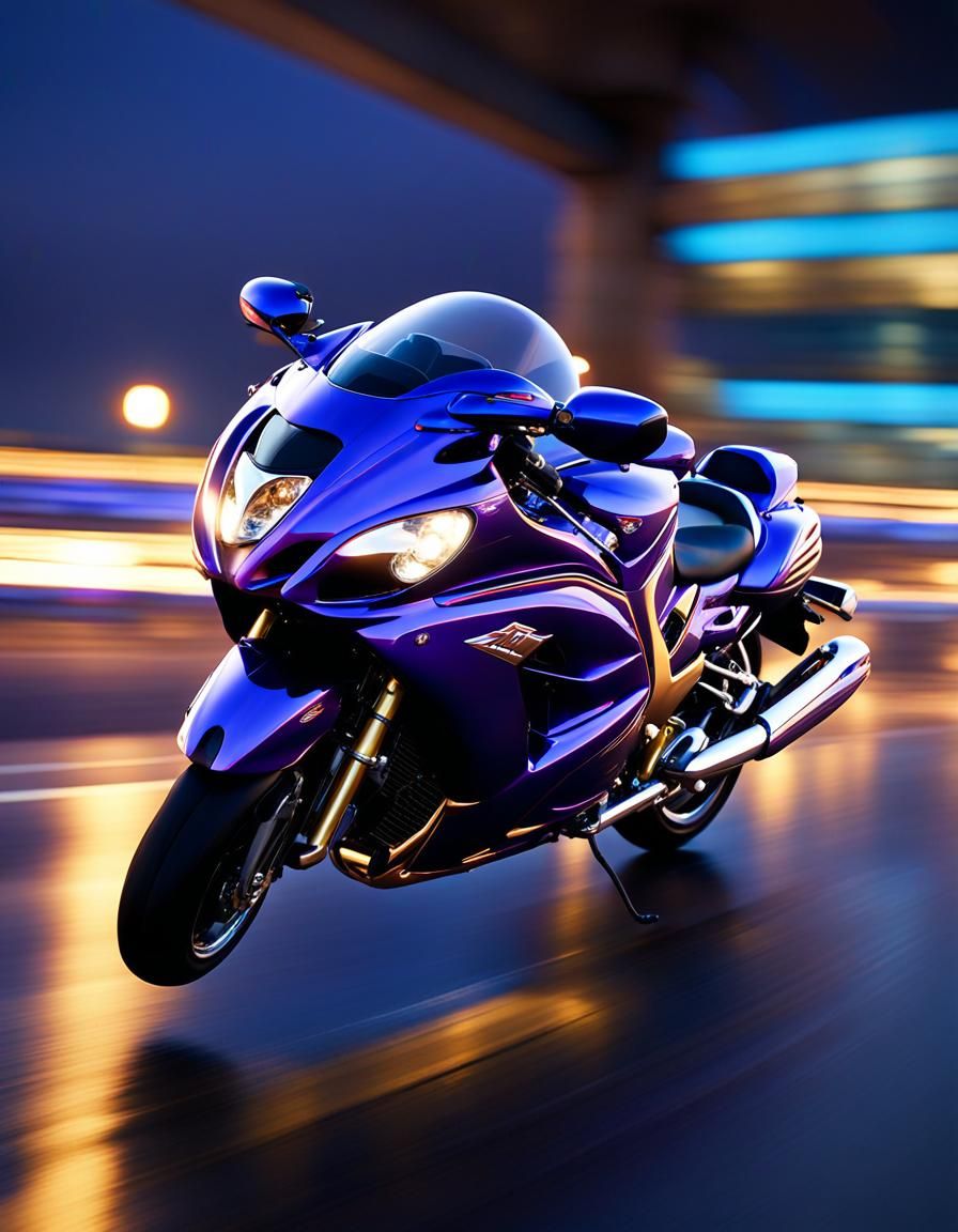 Gold Suzuki Hayabusa on Highway in Digital Art