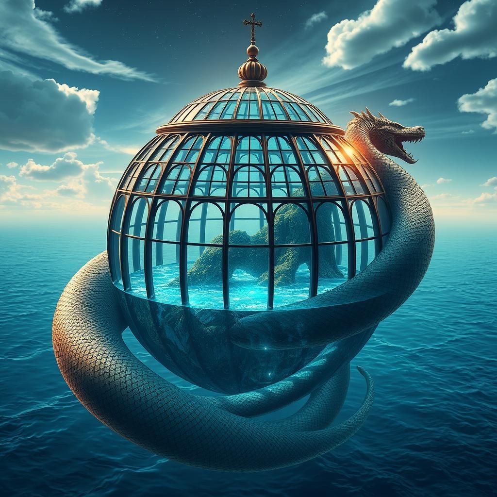 Glass Dome Encasing Flat Earth, World Serpent
