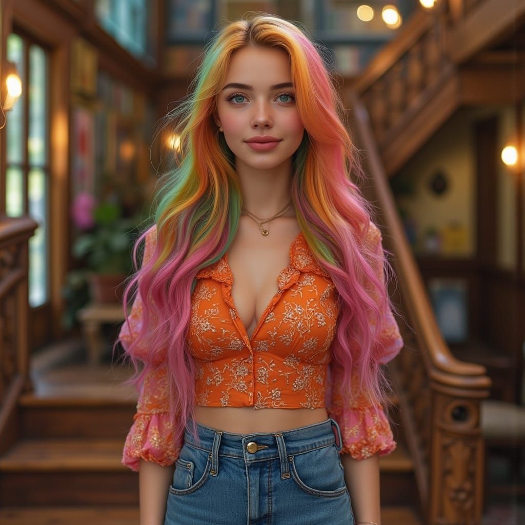 Rainbow Hair in Art Nouveau Victorian Home