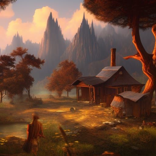 Off-Grid Living: Detailed Matte Painting in Fantasy Style