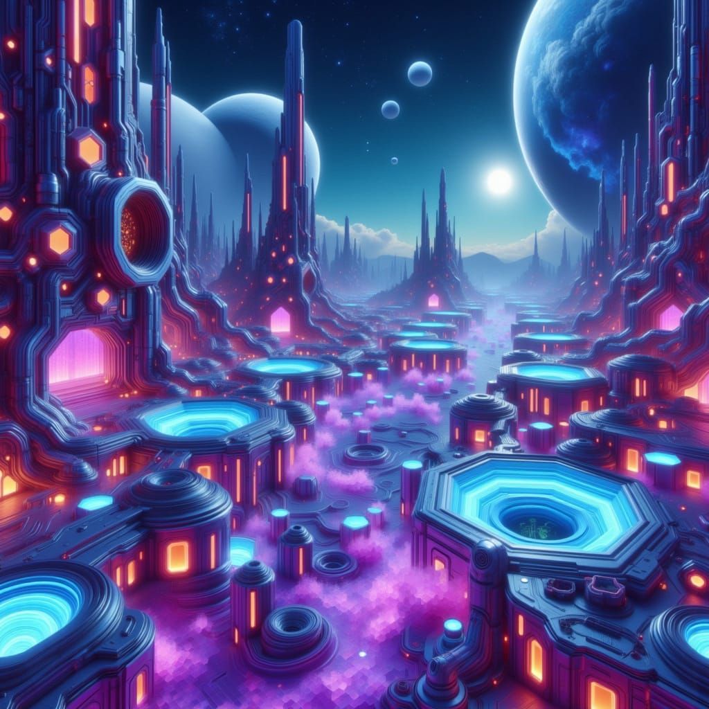 Futuristic Palace on Saturn with Volumetric Lighting