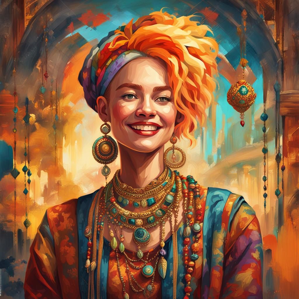 Portrait of Woman with Bright Hair as Oil Painting