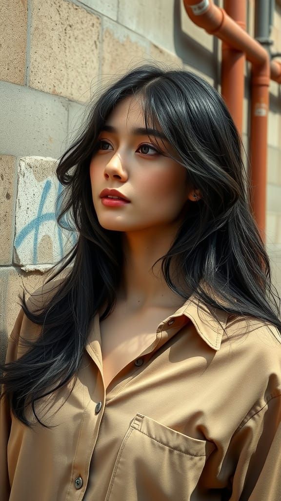 Beautiful Young Woman Lost in Thought, Urban Backdrop