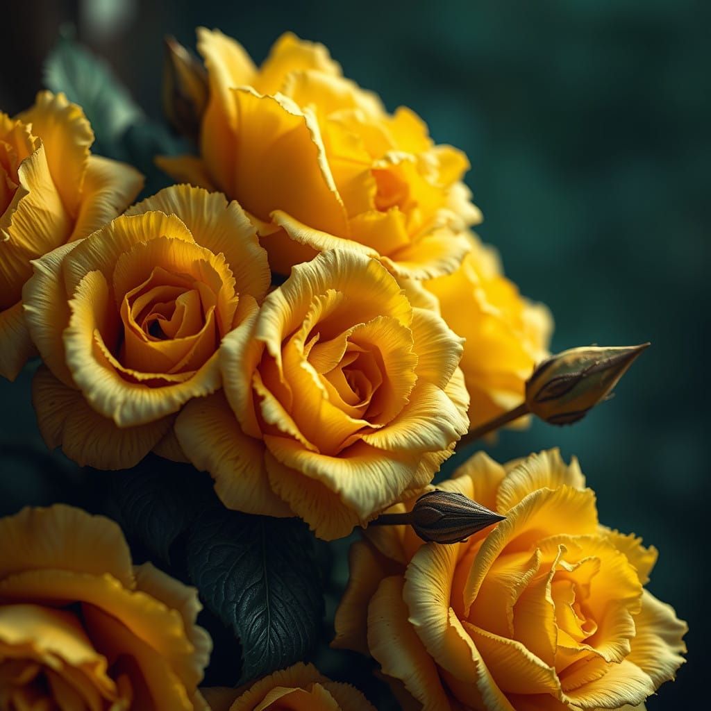 Vibrant Yellow Roses in Tattered Vintage Style
