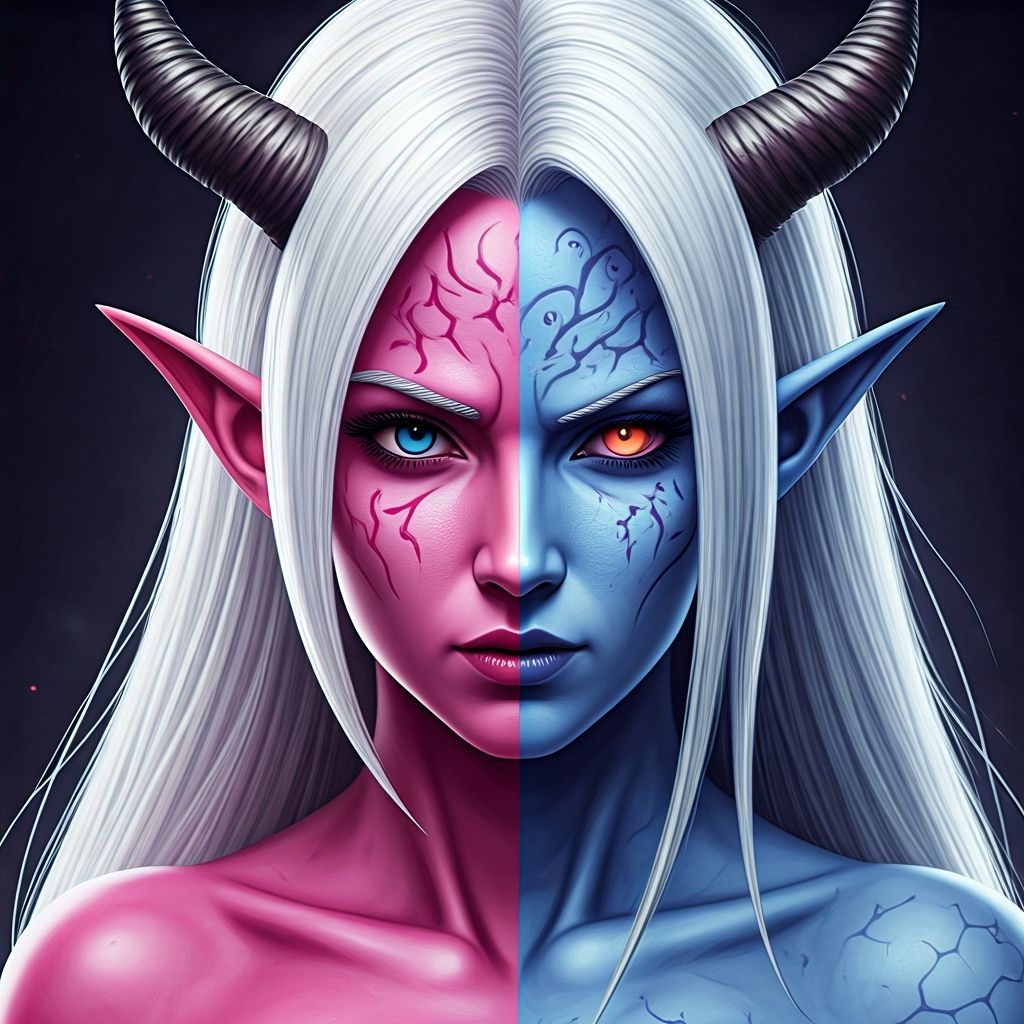 Demoness Portrait with Good and Evil Halves