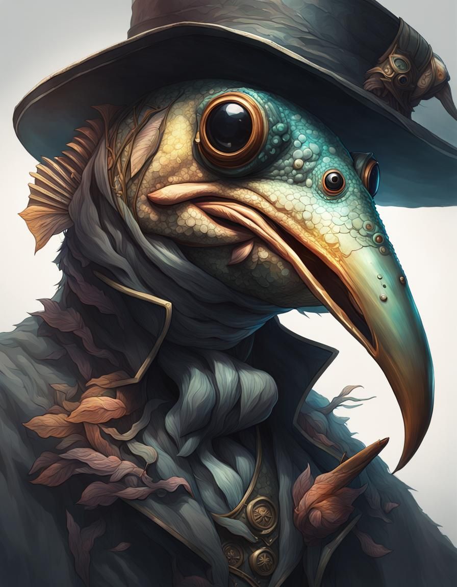 Fish Plague Doctor Portrait in Hyperdetailed Style