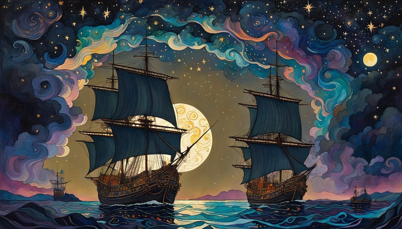 Surreal Fantasy Forest Landscape with Starry Night Sky in Im...