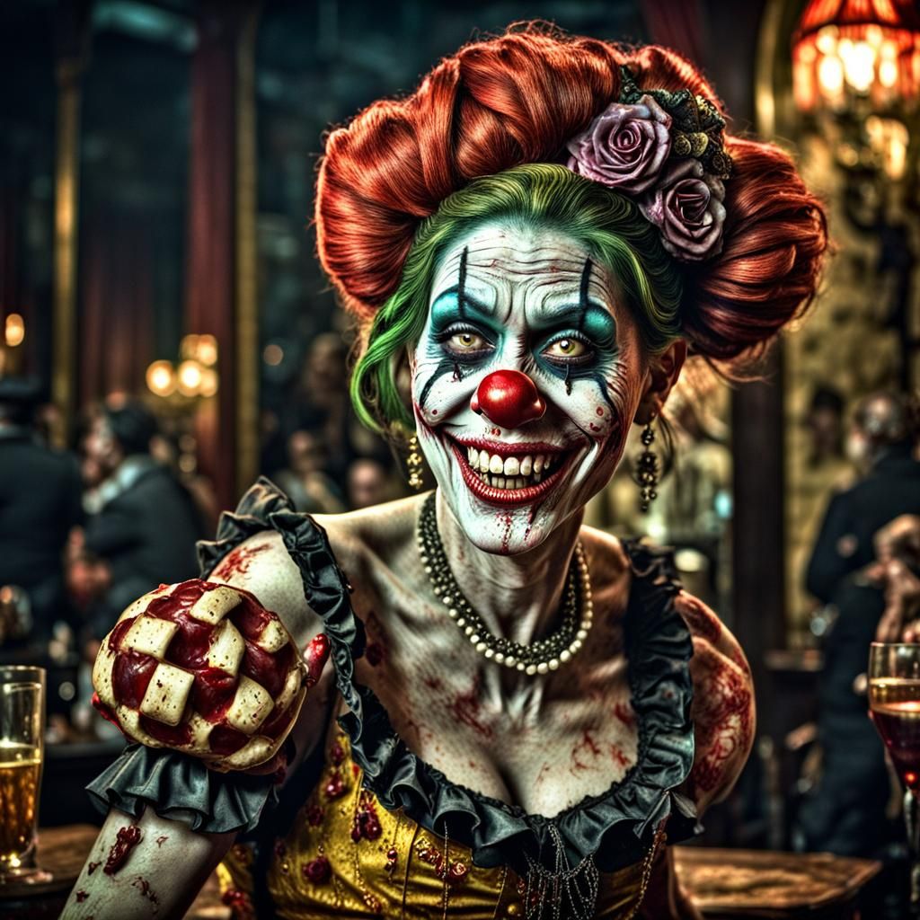 Zombie Monkey Clown Saloon Girl: Hyperrealistic Image