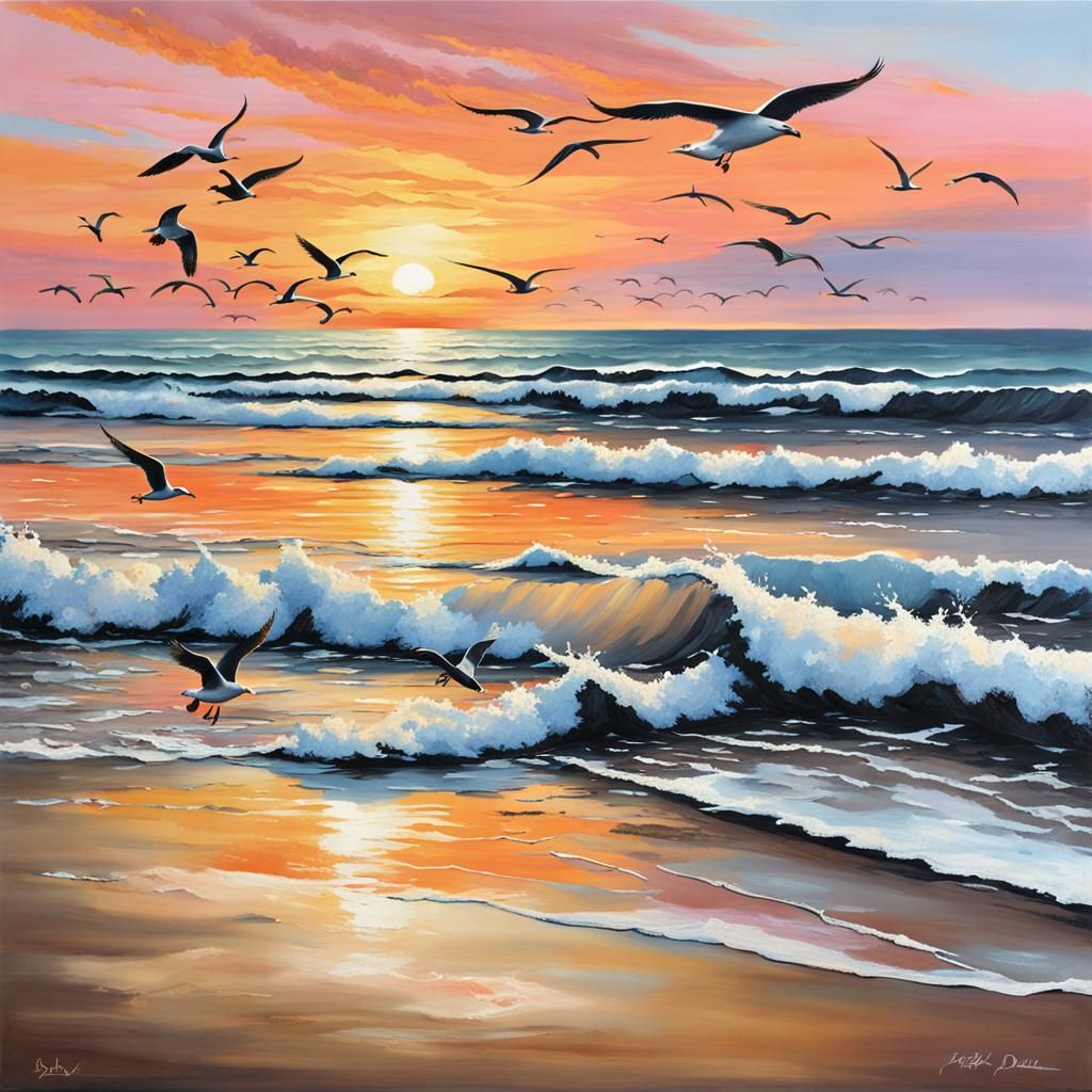 Serene Coastal Sunset: Detailed Matte Painting in 8k