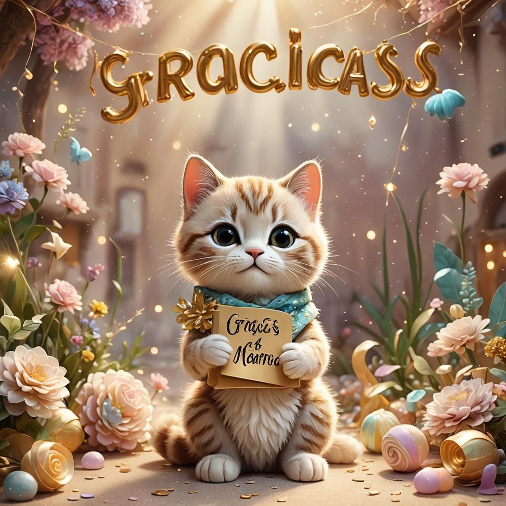 Cute Kitten Thank You Card: 3D Children's Illustration