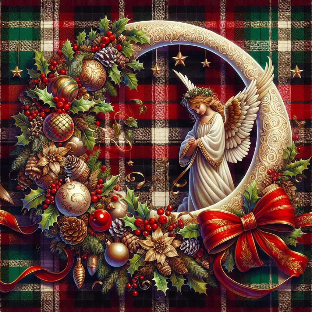 Elegant Christmas Wreath with Angel in Oil Painting Style