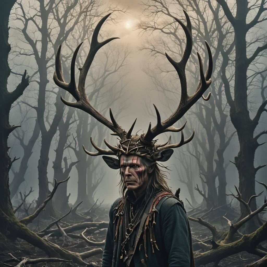 Misty Antlered Figure: Epic Digital Matte Painting