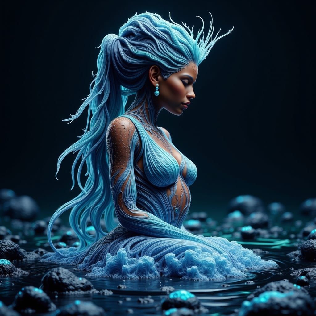 Mystical African Water Goddess with Shimmering Mermaid Tail