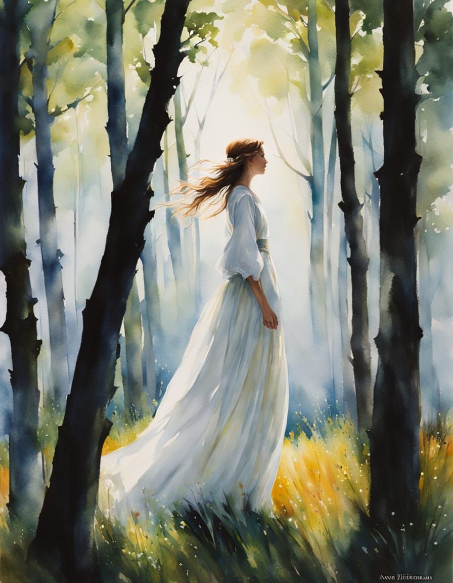 Ethereal Woman Sways Freely in a Gentle Breeze