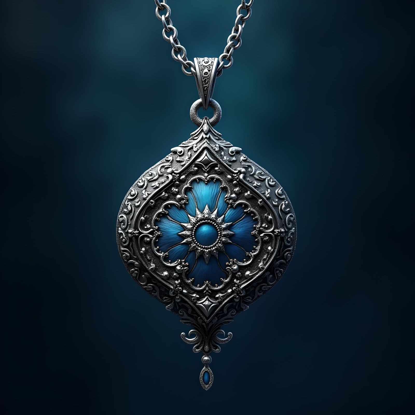 Silver Filigree Pendant with Arabesques in Matte Painting