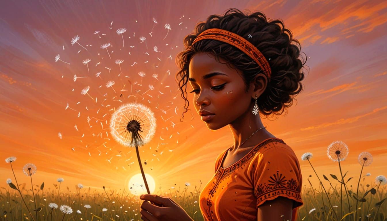 African Girl in Sunset Whirlwind, Warli Art