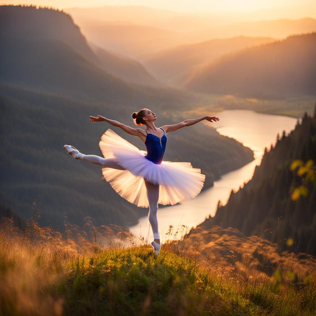 Ballerina Arabesque at Columbia River Gorge Sunrise