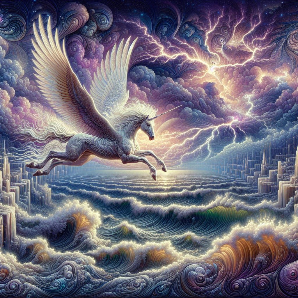 Maxfield Parrish inspired angelic Pegasus