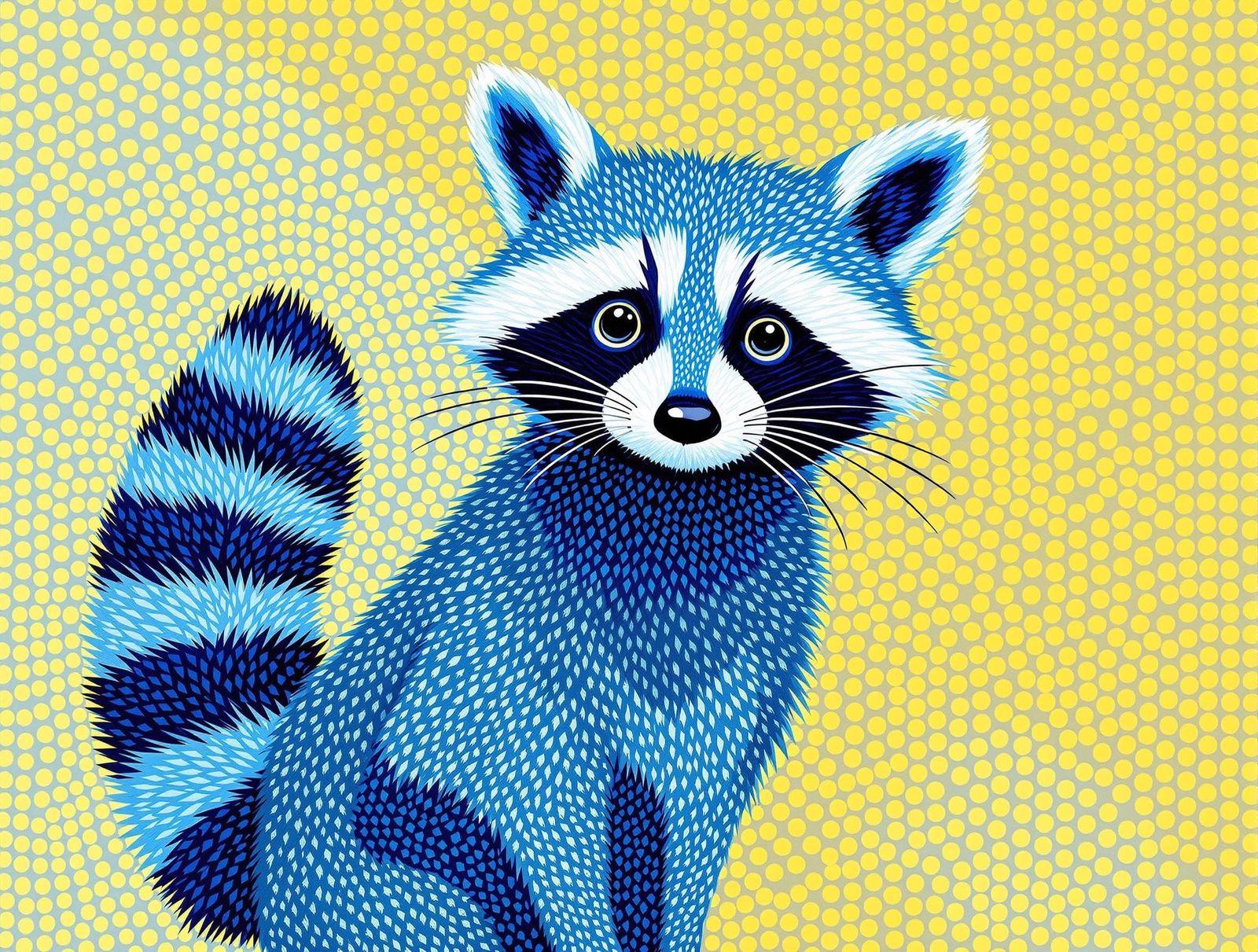 Playful Blue Raccoon in Roman Mosaic Style
