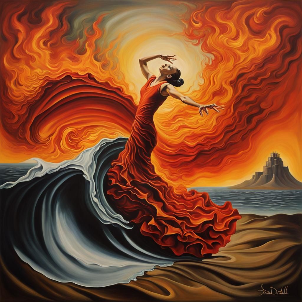Surreal Flamenco Dancer in Flames: A Dali-esque Vision