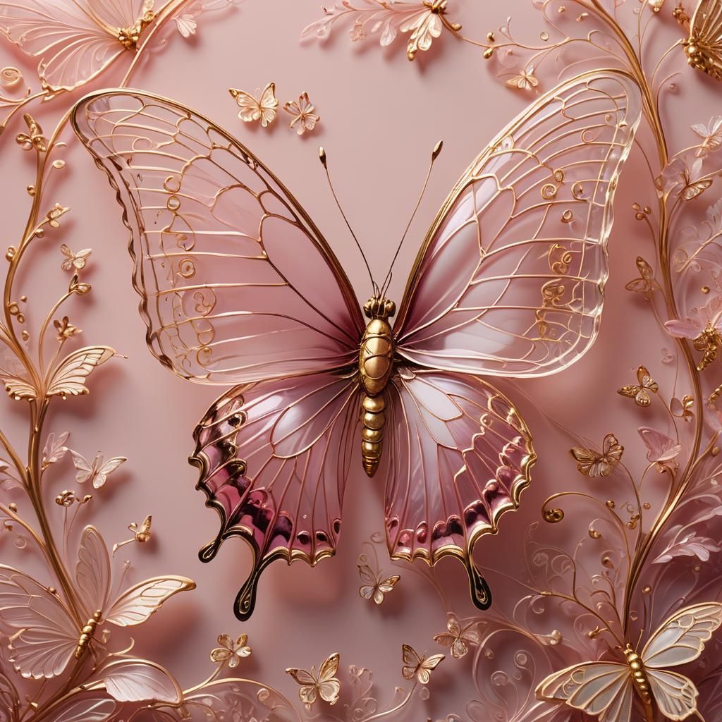 Glass Butterfly with Golden Accents in Pastel Colors