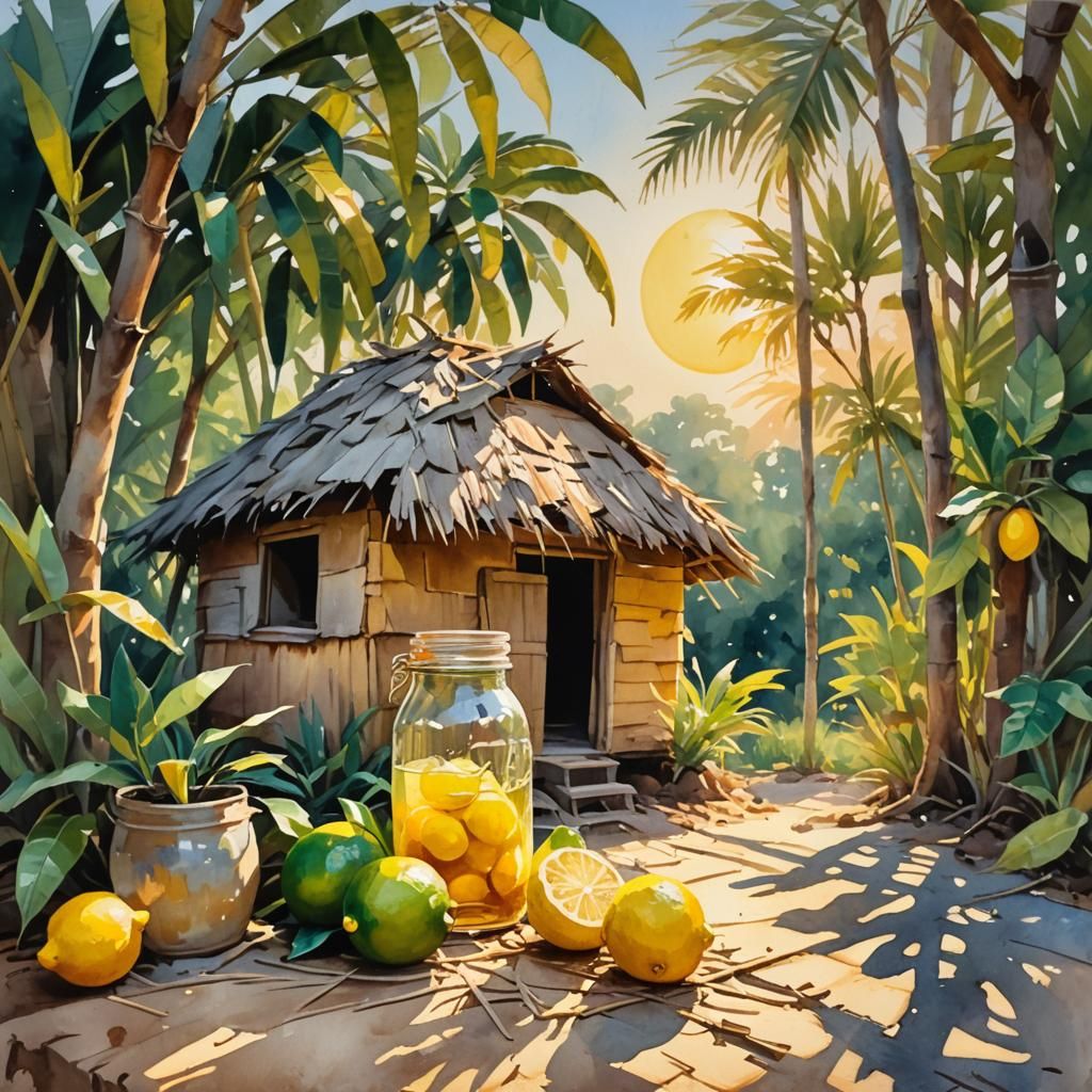 Lemon Hut Gouache Watercolor Impasto Masterpiece