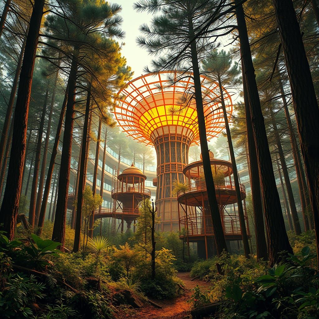 Solarpunk Forest Megastructure in Harmony with Nature